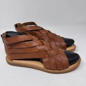 Born Iwa Woven Leather Sandals Brown Black Toe Cap Size 8